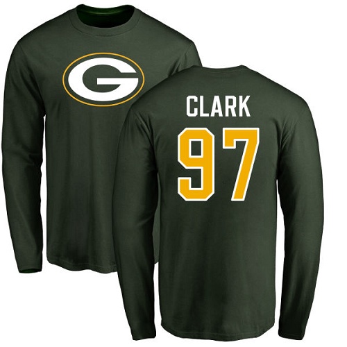 Men Green Bay Packers Green #97 Clark Kenny Name And Number Logo Nike NFL Long Sleeve T Shirt->green bay packers->NFL Jersey